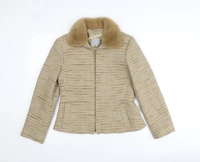 SF&Co International Womens Beige Fur Collar Tweed Jacket Size S - Image 1 of 4