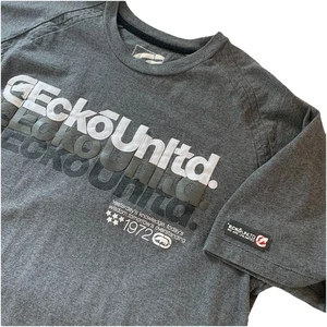 Ecko Unltd. Gray Spell Out T-Shirt Size XL White Embroidered Skater Punk Grunge - Picture 1 of 13