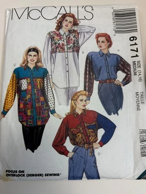 McCalls 6171 pattern, Yoked Blouses, 4 views, Misses Size 14-16, UNCUT - Image 1 of 2