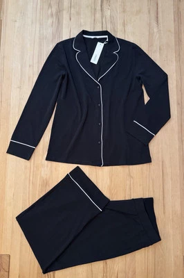 Neu Esprit Hochwertiger Baumwolle Stretch Zwei Teiler Pyjama  Gr.38 Schwarz Weiß - Bild 1 von 2