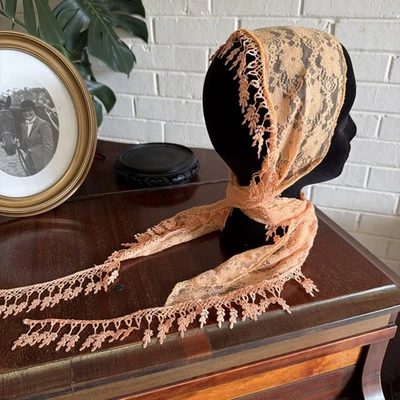 Bufanda chal de encaje floral transparente elegante malla melocotón bordada bohemia Foto 1 de 4