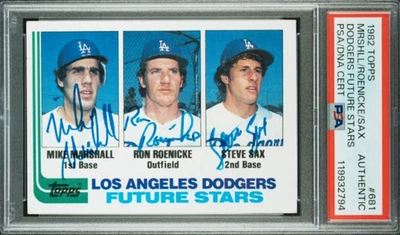 Tarjeta de novato firmada triple autógrafo 1982 Topps #681 Steve Sax, Mike Marshall PSA Foto 1 de 2