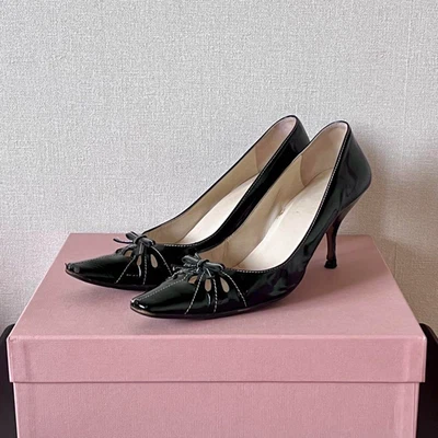 Miu Miu Spazzolato Pointed Toe Pumps Size 37 Black Patent Leather with Box - Image 1 of 4