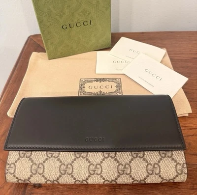Auténtica Cartera Larga Gucci GG Monograma Supreme Lona y Cuero Beige/Negro NUEVA Foto 1 de 4