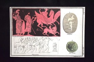 Bellerofonte e Chimera Incisione colorata a mano del 1820 Mitologia Pozzoli - Picture 1 of 1