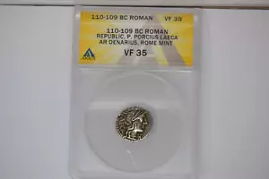 M. Porcius Laeca (ca. 125 BC). AR denarius (18mm). ANACS VF-35 - Picture 1 of 5
