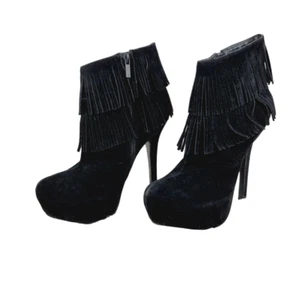 Rouge Oscar Fringe Stilettos Womens Ankle Boots Size 8.5 38.5 Black - Picture 1 of 11