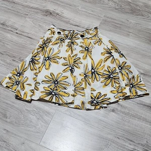 XXi Skirt Womens Small Ivory Yellow Black Flowers Flared Hem Button Accent Lined - Picture 1 of 10