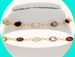 Natural Garnet Citrine Peridot Amethyst+CZ Bracelet 9.25CT 14K YG 7 3/16” Long - Picture 1 of 7