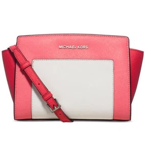 Michael Kors Selma Pocket Md Messenger Crossbody Coral Watermelon White $248 - Picture 1 of 10