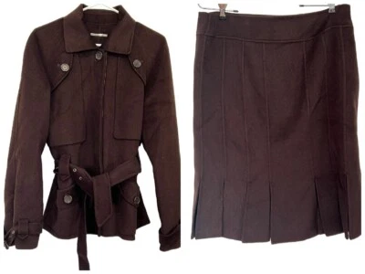 BARBARA BUI 2 PIECE BROWN WOOL ANGORA  JACKET SKIRT SUIT SET OUTFIT 42 46 L - Image 1 of 4