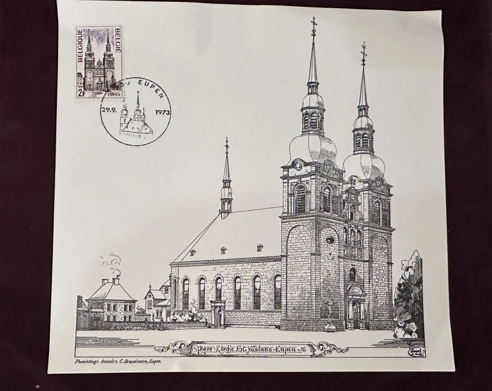BELGIUM 1973 Tourist Publicity St Nicholas Church Eupen FIRST DAY CARD - Image 1 of 3