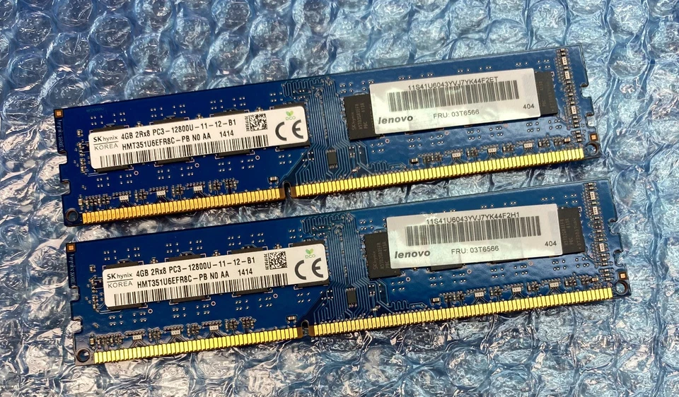 8GB Kit (2 x 4GB) SK Hynix Lenovo 03T6566 PC3-12800U DDR3 Non-ECC Computer RAM - Image 1 of 4