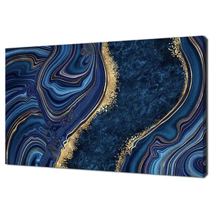 Blauer Marmor Achat Granit mit goldenen Adern Minimalismus Leinwandbild Wandbild - Bild 1 von 7