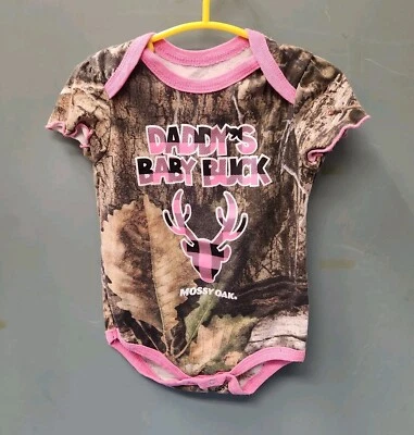 Mossy Oak One Piece 6/9 Baby Girls Pink Plaid Camo - Daddy's Baby Buck - Image 1 of 4