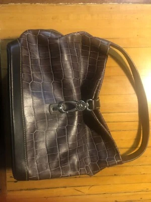 Dooney Bourke 2piece Brown Croc Leather Lg LOGO Lock Handbag with matching Pouch - Image 1 of 4