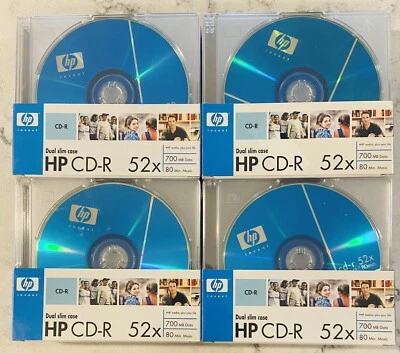 4 - HP Invent CD-R 52x 700MB 80 Min Dual Slim Case - 10 Pk - NEW Sealed 40 Total - Image 1 of 4