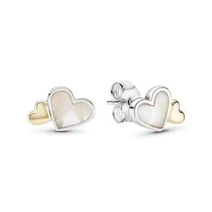 LIMITED EDITION Genuine Pandora Two-tone Luminous Hearts Stud Earrings 290697MOP - Picture 1 of 3
