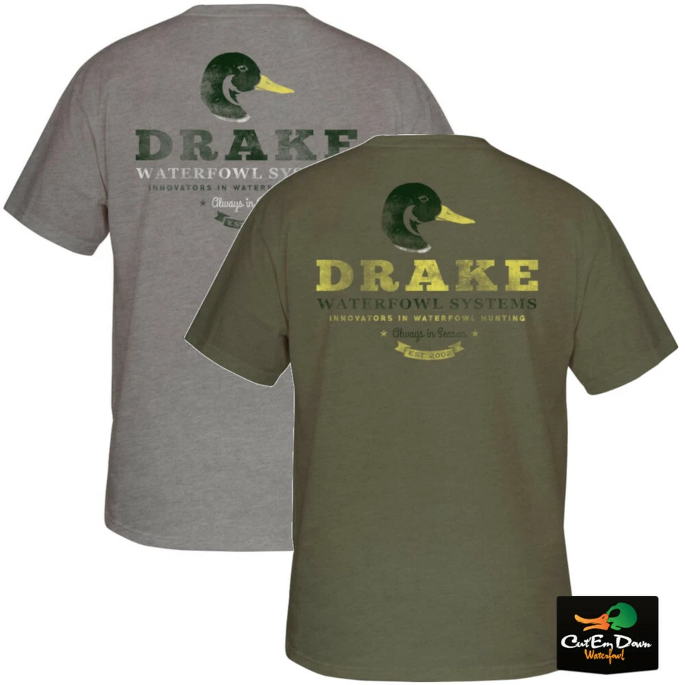 NEW DRAKE WATERFOWL SYSTEMS GREENHEAD DUCK LOGO S/S T-SHIRT TEE - Image 1 of 1