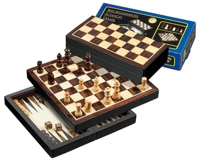 Schach Backgammon Dame magnetisch Reisespiel Holz Intarsien Philos 2507 Angebot - Bild 1 von 4
