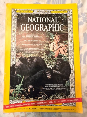 National Geographic December 1965 Jane Goodall Issue Discoveries of Chimpanzees Foto 1 de 2