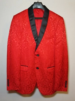 Chaqueta de Esmoquin Fabio Fabrinni Para Hombre, Formal Rojo Floral con Solapa de Satén Negro, 38R Foto 1 de 4