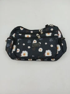 Women's Crossbody Bag Nylon Black Floral with Strap Multiple Compartments - Picture 1 of 9