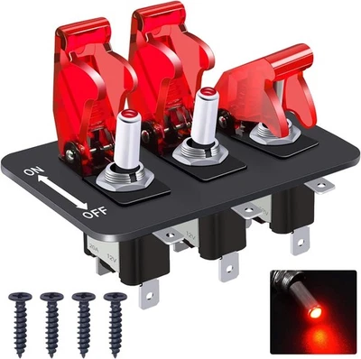 Twidec 3-Gang Rocker Toggle Switch Panel 12V LED Light Waterproof 20A - Image 1 of 4