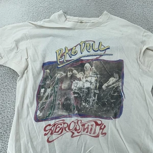 DISTRESSED Vtg Aerosmith Rag Doll Concert T-Shirt XL Permanent Vacation Rock 80s - Picture 1 of 10