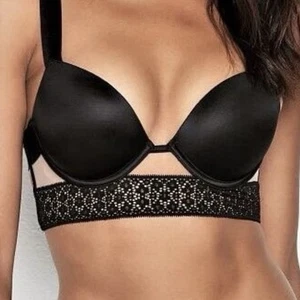 Victoria's Secret sehr sexy Push Up BH 34DD gebändert schwarz Satin Spitze - Bild 1 von 15