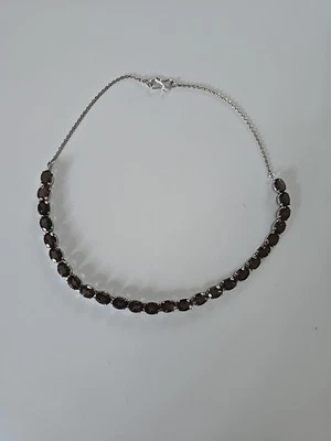 925 Sterling Silver Smoky Topaz Choker Necklace S Hook Clasp 16" - Image 1 of 4