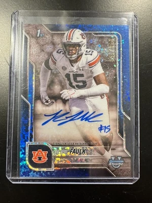 2025 Bowman U Football Keldric Faulk Blue Mini-Diamond Refractor Auto  /150 - Image 1 of 3