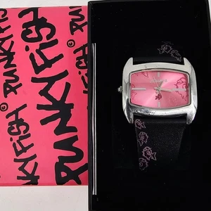 PunkyFish Black & Pink Leather Band Watch Punk Mall Goth Retro *READ* - Picture 1 of 9