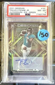 Travis Etienne 2021 Obsidian EE Green Auto /50 #108 Rookie Card Jaguars PSA 8 - Bild 1 von 2