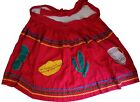Vtg Handmade Half Apron Red Southwest Mexican Theme Cacti Hat Pottery Bright