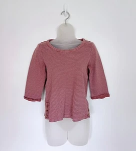 Fat Face Top Size 8 Womens Pink Striped Cotton Casual 3/4 Sleeve Button Detail - Picture 1 of 12