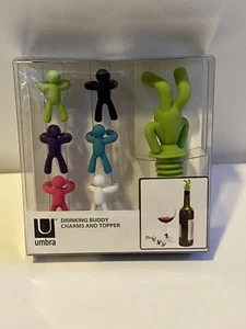 Umbra Drinking Buddy Charms & Toppers Set of 6 + Bottle Cork New - Picture 1 of 3