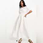 ASOS DESIGN textured shirred maxi smock dress in white 12