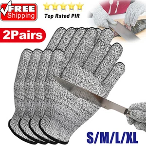 2 Pairs Anti-cut Gloves Safety Cut Proof Stab Resistant Butcher Food Gloves L5 - Picture 1 of 16