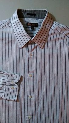 Camisa de Vestir BEN SHERMAN Talla XL (17-34/35) Marrón Blanco Patrón Rayas Foto 1 de 4