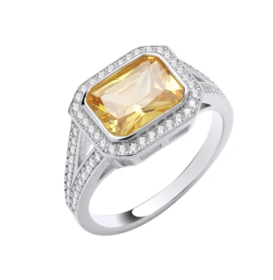 Anel de haste dividida de prata esterlina amarelo zircão tamanho J-Q feito na Grã-Bretanha selo 925 - Imagem 1 de 4