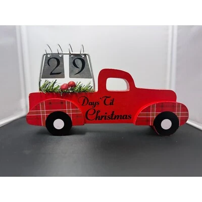 Red Truck wood Christmas Countdown Calendar Days Til Christmas Holiday Decor - Image 1 of 4