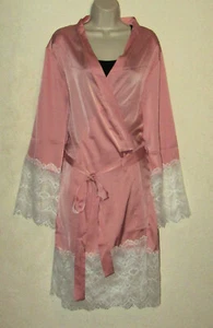 Womans Plus 5XL Elegant Lace Trim Self Tie Baby Pink Robe New in Package - Picture 1 of 6