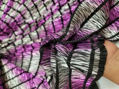 Magenta and Silver Metallic Pleated Stretch Fabric By The Yard On Black  - Image 1 of 4