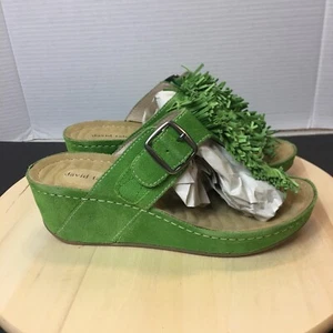 David Tate Fiesta 2.5” Wedge Slip On Sandals Green Size 9M - Picture 1 of 7