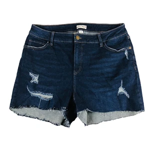 Ava & Viv Distressed Jean Shorts Blue Womens 14W Stretch Dark Denim Raw Hem - Picture 1 of 8