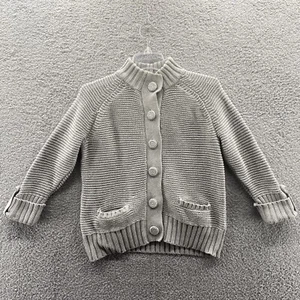 Chicos Womens Size 1 (M/8) Gray Collared Roll Tab Sleeve Button-up Sweater - Picture 1 of 7