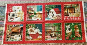 Fireside Kittens Fabric Panel Christmas Time Kittens Henry Glass Co - Picture 1 of 3
