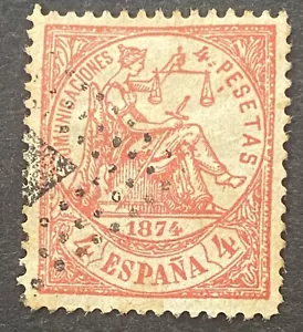 ESPAÑA 1874 4p 209 Edifil 151 Justicia Usado Lujo Cancelación y Centrado - Imagen 1 de 2
