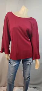 Blusa Camisa Top Talbots Roja Borgoña Cuello Redondo Manga Larga USADA XL XLARGE - Imagen 1 de 6